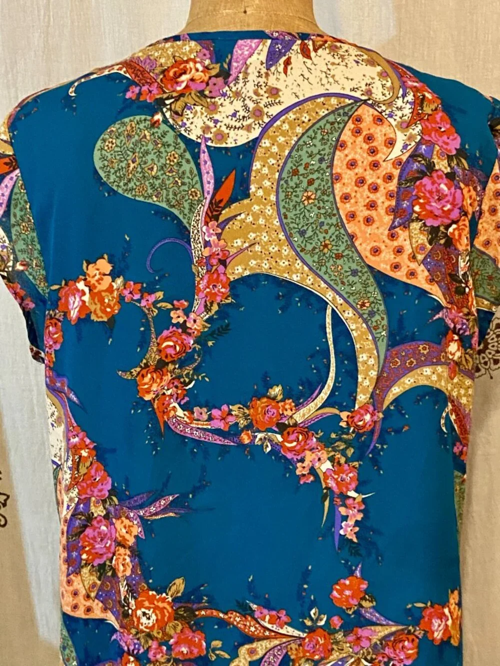 DR2 Paisley Floral Sheer Tunic Top Blue Tassels Feminine Boho Cottagecore L EUC - Picture 6 of 9